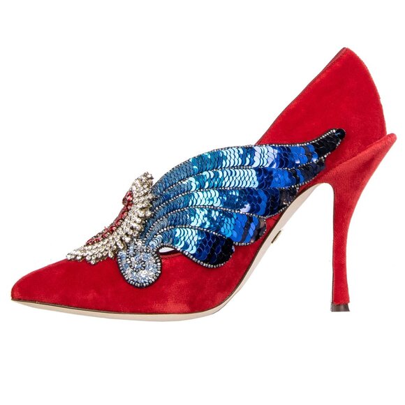 Dolce & Gabbana - Velvet Sacred Heart Wings Embroidered Pumps LORI Red EUR 36,5 - Picture 3 of 5